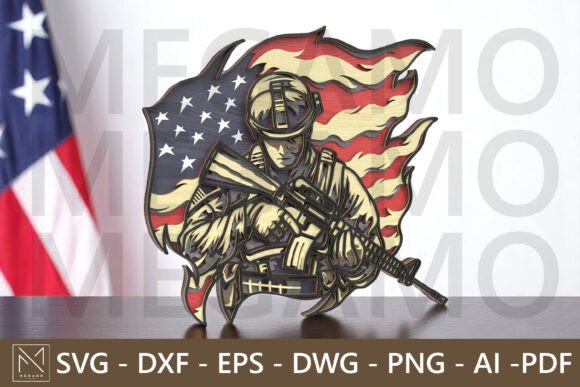 American Soldier with US Flag - SVG