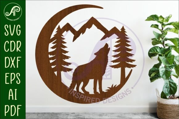 Crescent Moon Wolf Animal Wall Sign