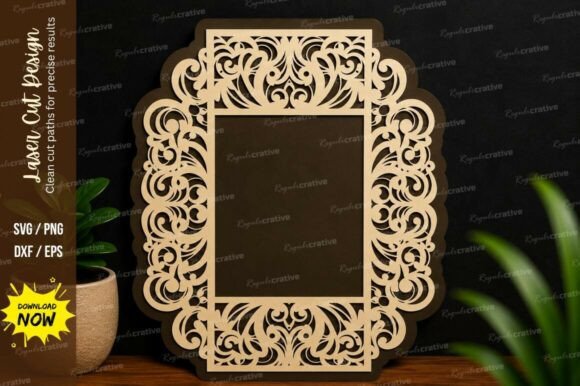Elegant Ornate Rectangle Frame Laser Cut SVG
