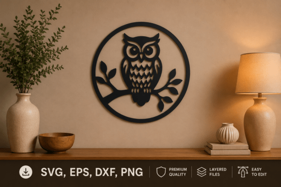 Elegant Owl Wall Decor SVG Laser Cut File for Crafters