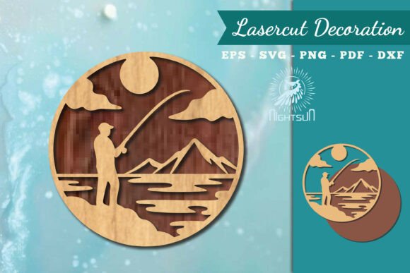 Fishing Round Lasercut Wall Decor SVG 4