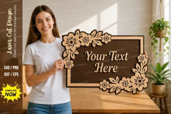 Floral Name Frame Laser Cut Svg Cutting
