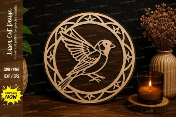 Flying Bird Mandala SVG: Elegant Laser Cut Design
