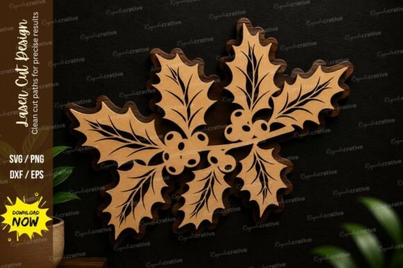 Holly Leaves SVG Christmas Laser Cut