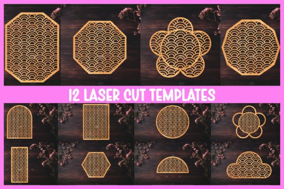 Japanese Wave Laser Cut Panels: Elegant Design Assets