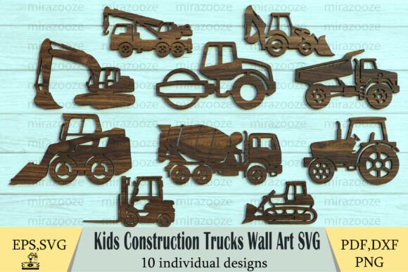 Kids Construction Trucks Wall Art SVG Designs