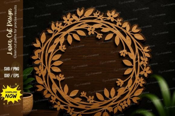 Leaf Wreath Frame Laser Cut SVG
