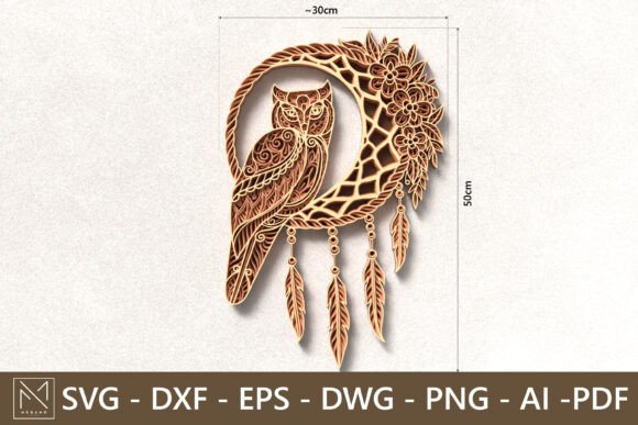 Owl Dreamcatcher 3D Layered SVG: Bohemian Art Design