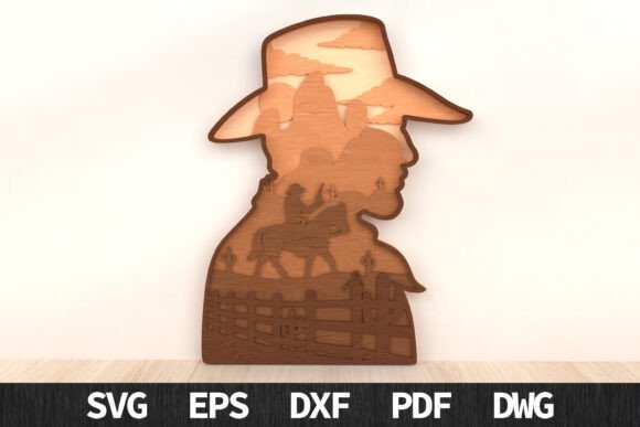 Western Cowboy Layered Art Laser Cut Designs